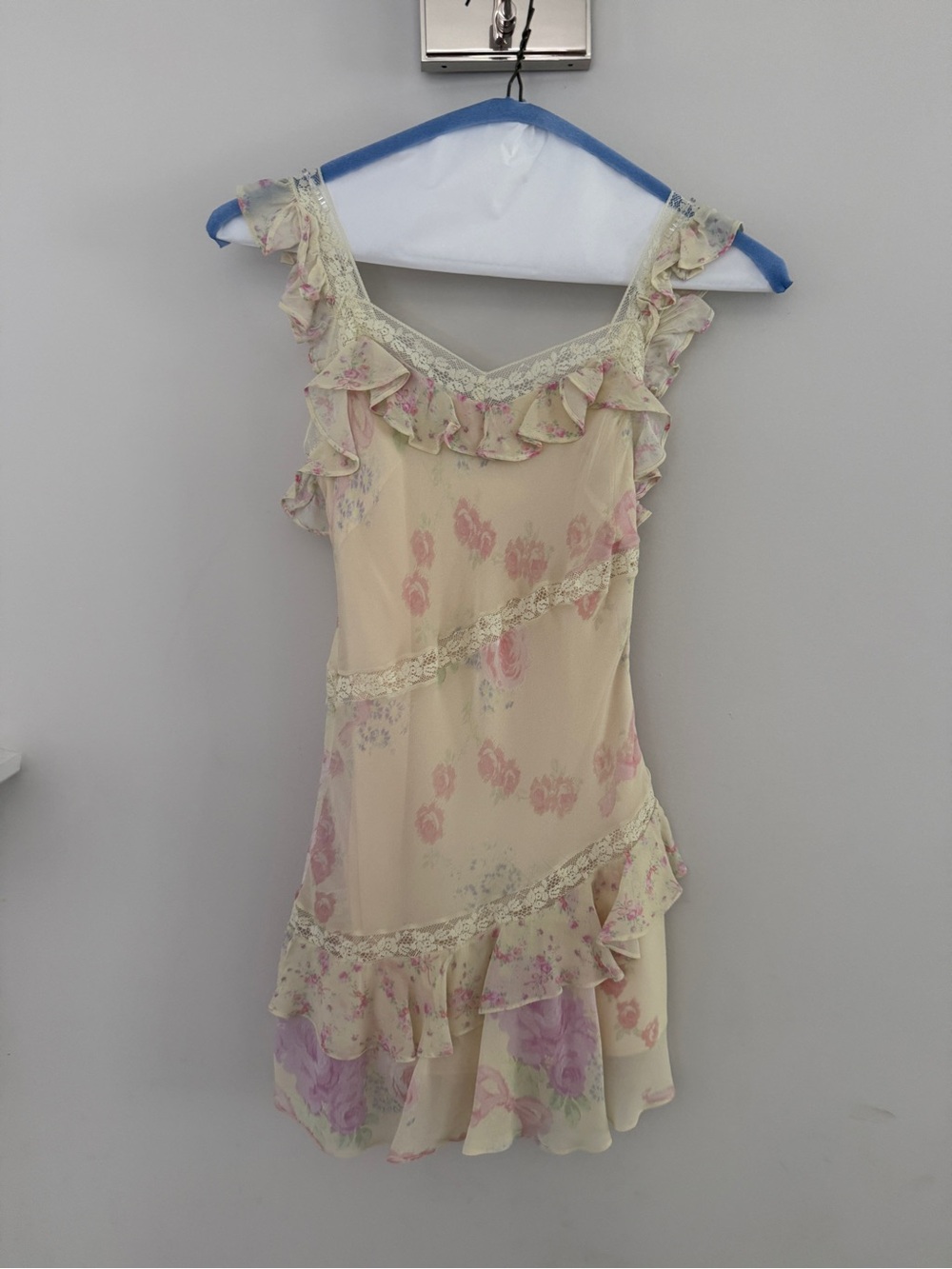LoveShackFancy Cream Floral Ruffle Dress